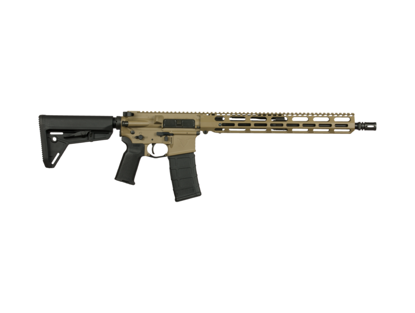 Tactical AR-15 style rifle in sand FDE colour, studio product photo - Para Bellum Switzerland firearms accessories