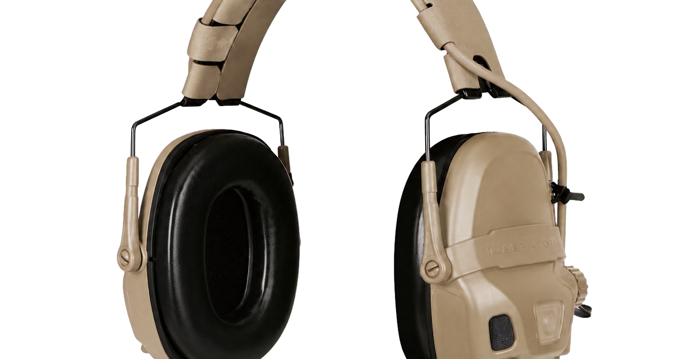 Ops-Core AMP connectorized tactical headset in Coyote Tan, studio photo on transparent background - Para Bellum Switzerland