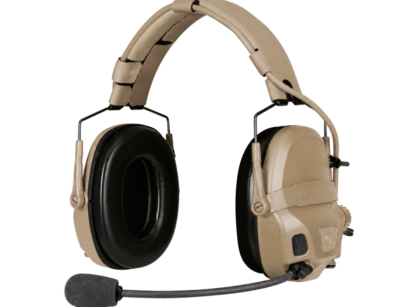 Ops-Core AMP connectorized tactical headset in Coyote Tan, studio photo on transparent background - Para Bellum Switzerland